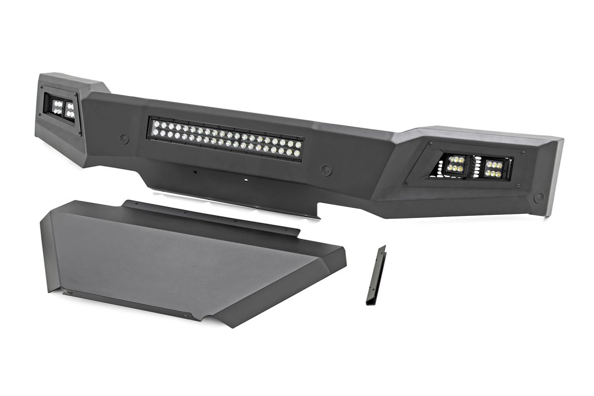 Chevrolet Silverado 1500 Front Bumper - Rough Country - High Clearance LED with Skid Plate - Flat Black - '19-'22